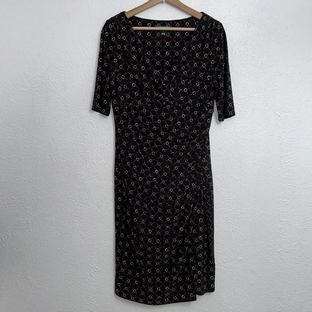 Lauren Ralph Lauren Faux-Wrap Sheath Black Dress Women’s 8